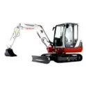 Red and White Digging Bucket Mini Excavator on White Background Product Shot