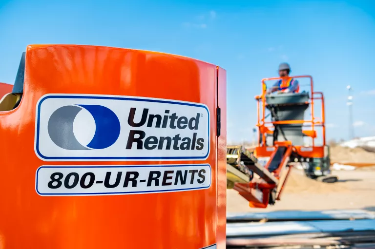 Closeup of UR lift bucket with signage