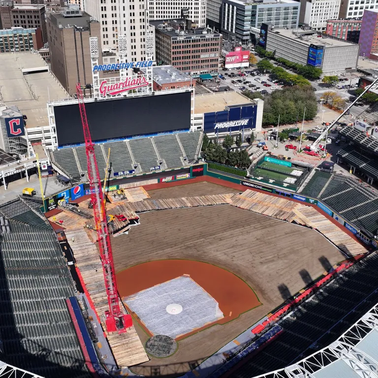 Ground protection mats at Guardians Stadium