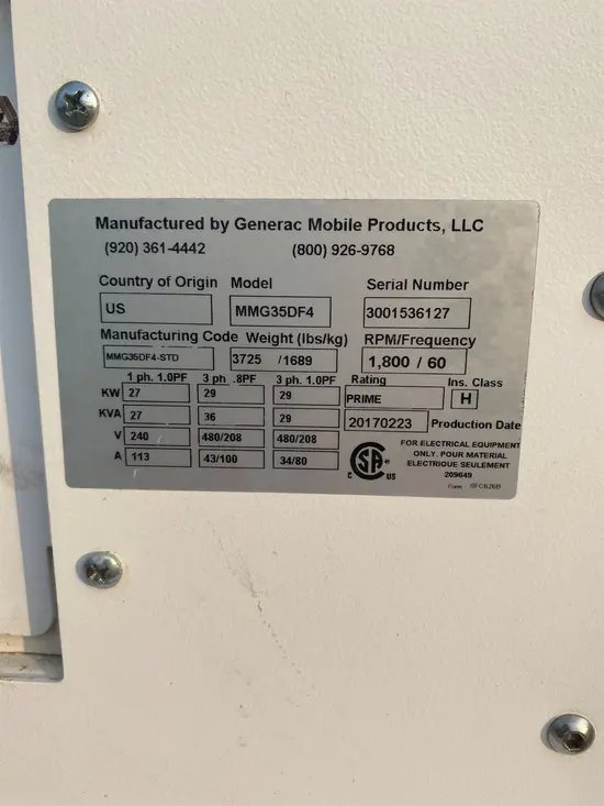 2017 Magnum Pro MMG35DF4 Diesel Generator