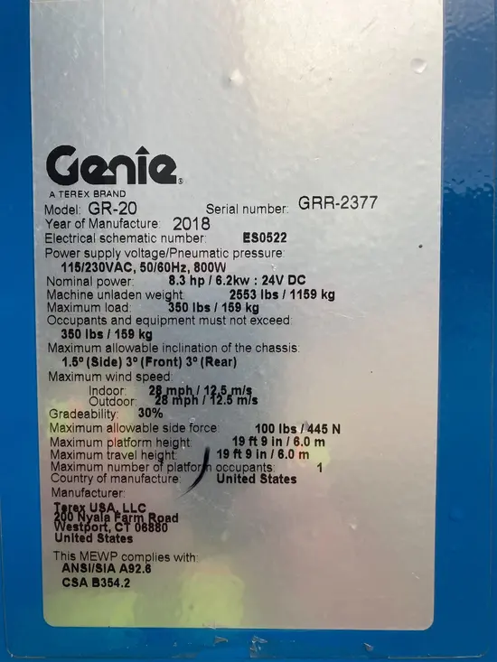 2018 Genie GR-20 Self-Propelled One-Person Lift
