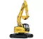 Yellow and black Kobelco excavator with reduced swing