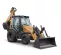 Orange and black Case 4 wheel drive backhoe loader with an extended cab and a 19.5 foot dig depth with boom and bucket lowered