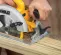 Dewalt DWE575 circular saw in action from an angle