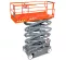 Red and grey SKYJACK 30-35 ft. Scissor Lift, Electric, Wide