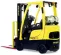 yellow warehouse forklift product shot rearview