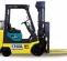 yellow warehouse forklift product shot sideview