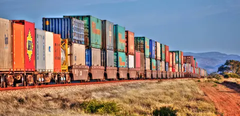 containers on a train in the bush Australia 