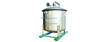 silver cylinder tank on green posts
