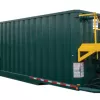 green frac tank with yellow stairs and safety rails