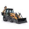 Orange and black Case 4 wheel drive backhoe loader with an extended cab and bucket and boom lowered