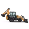 Orange and black Case 4 wheel drive backhoe loader with an extended cab and a 19.5 foot dig depth with boom and bucket lowered