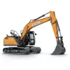 Orange and black Case excavator with boom lowered