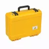 Yellow Cherne air test control panel closed with a black carrying handle