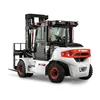 A white and black Bobcat D70 forklift with orange accents, red wheel hubs, and black forks, shown from a front-left, slightly elevated angle on a white background.