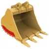 yellow bucket attachment for excavator with red bottom