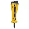 yellow breaker attachment for excavator, product shot on white background