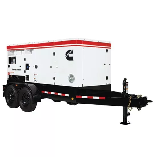 White and black and red CUMMINS 145-159 kW Towable Generator, Tier 4 Diesel