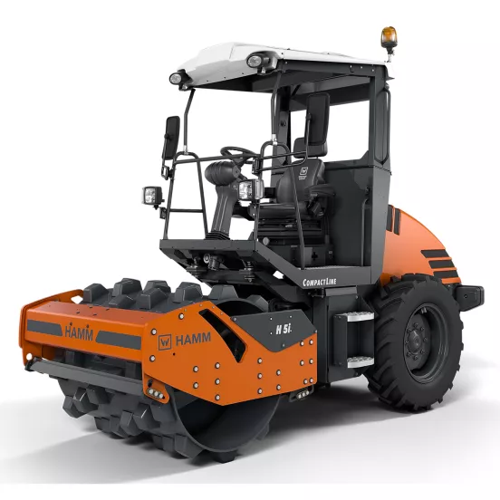Orange and black Hamm 54 in. 7.7 ton Ride-on Single Padfoot Drum Vibratory Roller