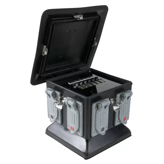 Black and gray Lex 50 Amp Spider Box Cable Feeder Panel