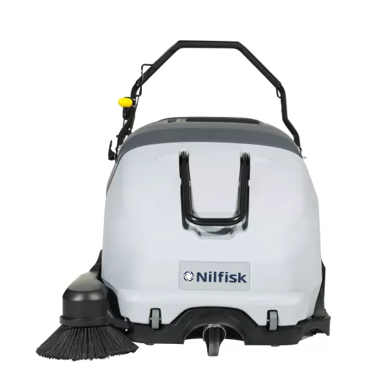 White and black Nilfisk 36 inch gas powered Walk-behind Sweeper