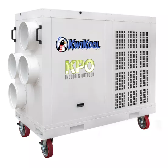 White Kwikool 12-ton electric portable air conditioner on four wheels