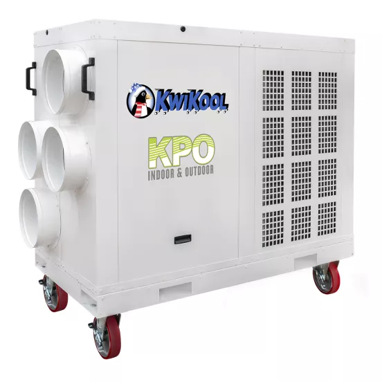 White Kwikool 12-ton electric portable air conditioner on four wheels