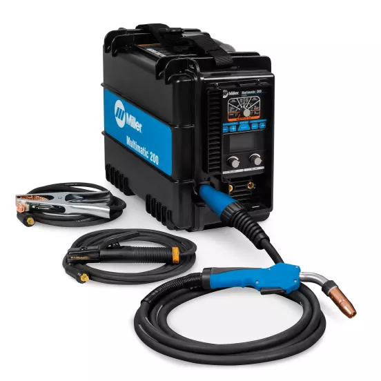 Black and blue MILLERELEC MIG and FCAW Welder, 120/240V, 20-25 Amps, Electric Powered