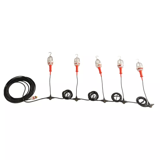 White, orange and black Outdoor Work Light String with 5 heads
