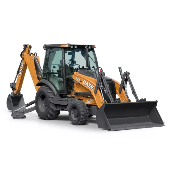Orange and gray CASE 60-90 HP Backhoe Loader, 14 ft. Dig Depth