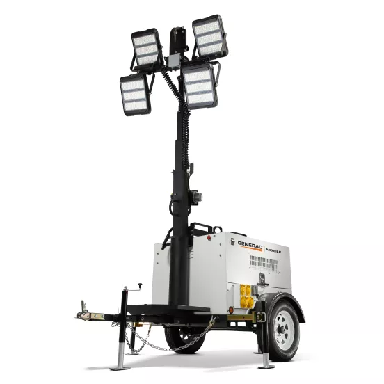 White and black GENERAC LIGHT TOWER,15-20KW LED VERT MAST