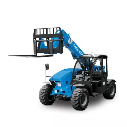 Blue Genie 6,000 lb. telehandler reach forklift with fork lifted