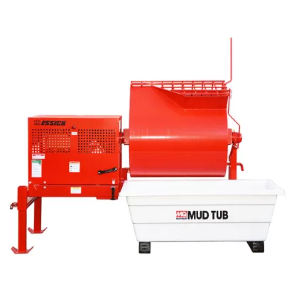 Red Multiquip Essick 12 cubic foot mortar mixer with mud tub in fron