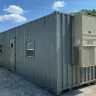 40' ground-level double office container, exterior front with HVAC
