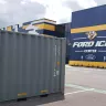 Gray storage container outside of the Ford Ice Center