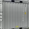 Exterior side view of a gray storage container