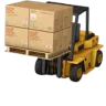 yellow warehouse forklift lifting boxes
