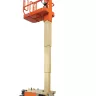 Orange JLG electric powered vertical mast lift extended