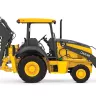 Yellow and black John Deere 4WD backhoe loader with a 17 ft. dig depth