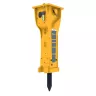 Yellow and gray Atlas Copco excavator breaker attachment