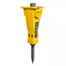 Yellow and gray Atlas Copco mini excavator breaker attachment