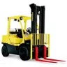 yellow warehouse forklift product shot front view