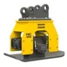 yellow vibratory plate compactor attachment for backhoe
