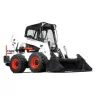 white and orange skid steer product shot rearview